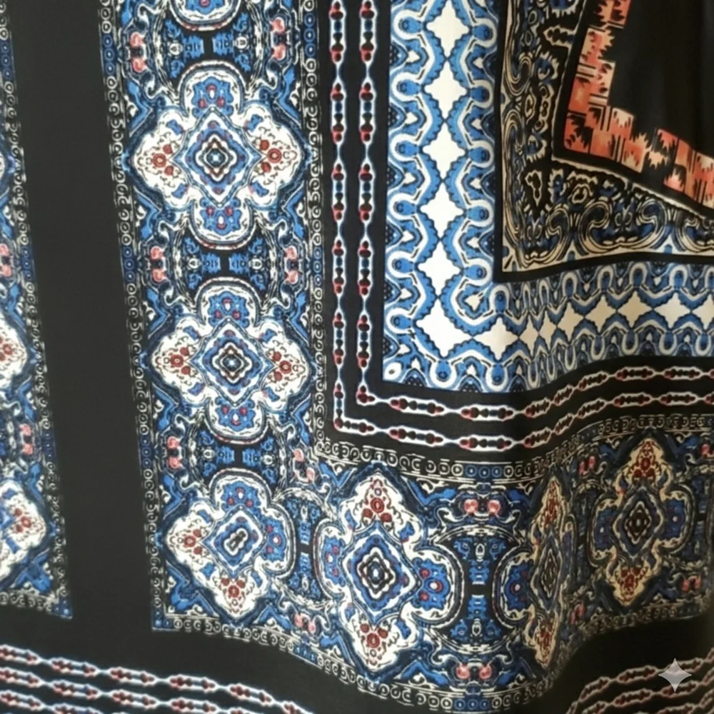 ReneeC. Size L Cami Top Blouse Sleeveless Tank Handkerchief Mandala Boho Blue